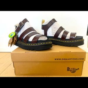 Brand new vegan Dr. Martens Blaire sandals in "cherry red" (burgundy)